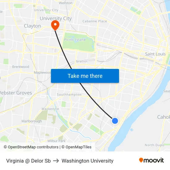 Virginia @ Delor Sb to Washington University map
