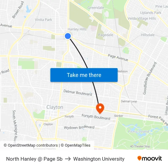 North Hanley @ Page Sb to Washington University map