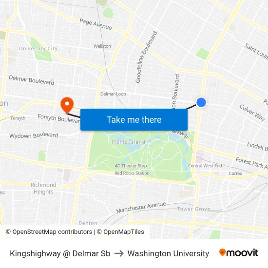 Kingshighway @ Delmar Sb to Washington University map