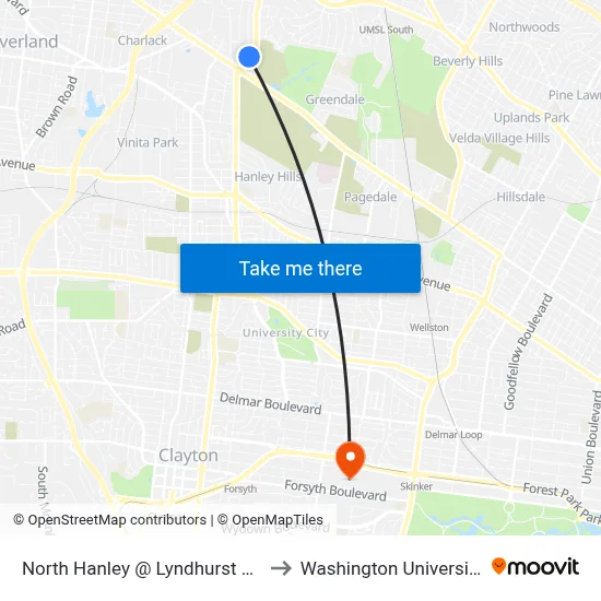 North Hanley @ Lyndhurst Sb to Washington University map