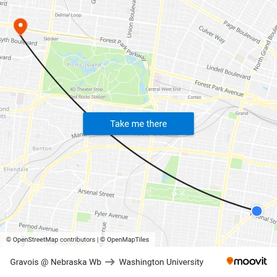 Gravois @ Nebraska Wb to Washington University map