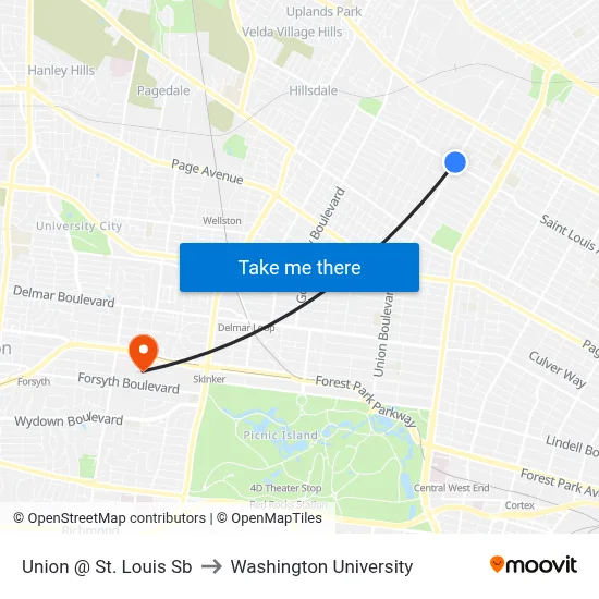 Union @ St. Louis Sb to Washington University map