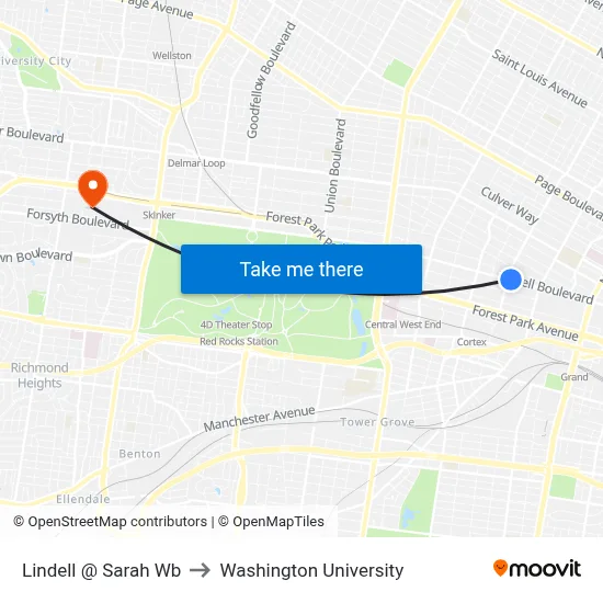 Lindell @ Sarah Wb to Washington University map