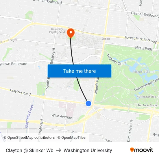 Clayton @ Skinker Wb to Washington University map