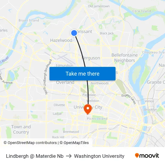 Lindbergh @ Materdie Nb to Washington University map