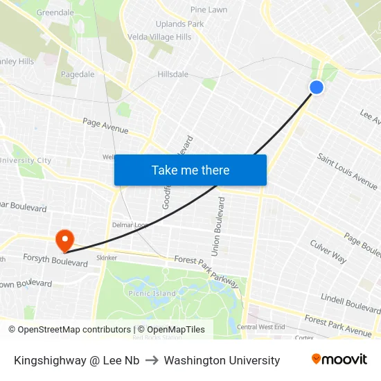 Kingshighway @ Lee Nb to Washington University map