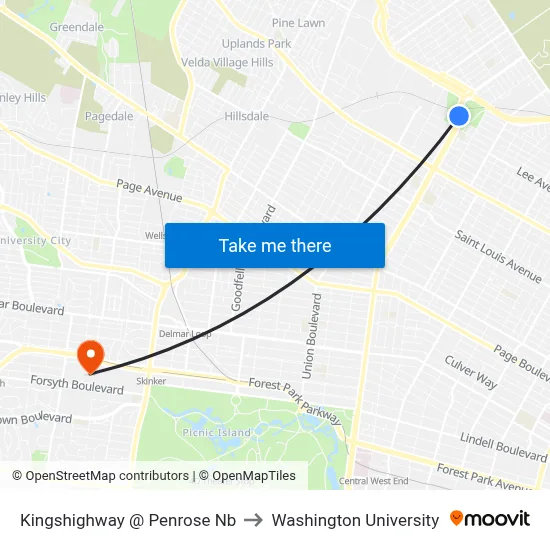 Kingshighway @ Penrose Nb to Washington University map