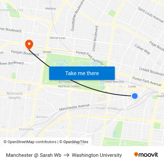 Manchester @ Sarah Wb to Washington University map