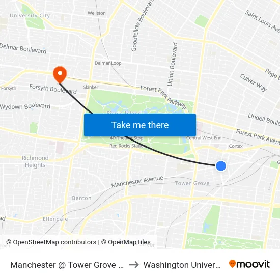 Manchester @ Tower Grove Wb to Washington University map