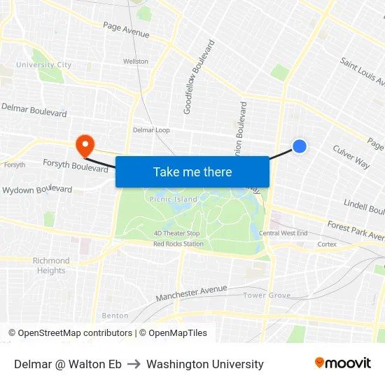 Delmar @ Walton Eb to Washington University map