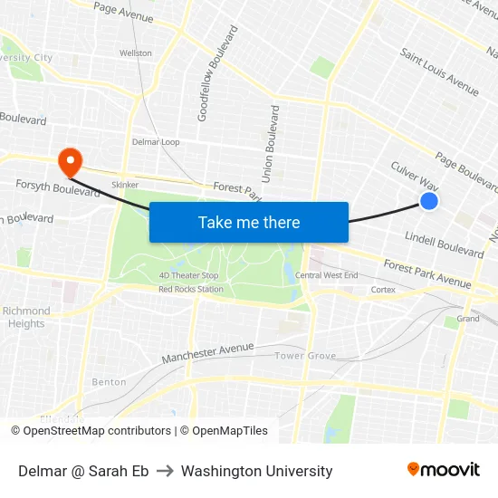 Delmar @ Sarah Eb to Washington University map