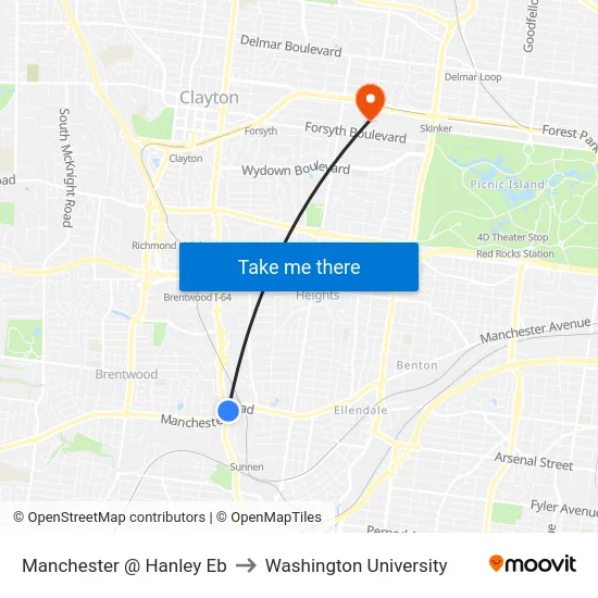 Manchester @ Hanley Eb to Washington University map