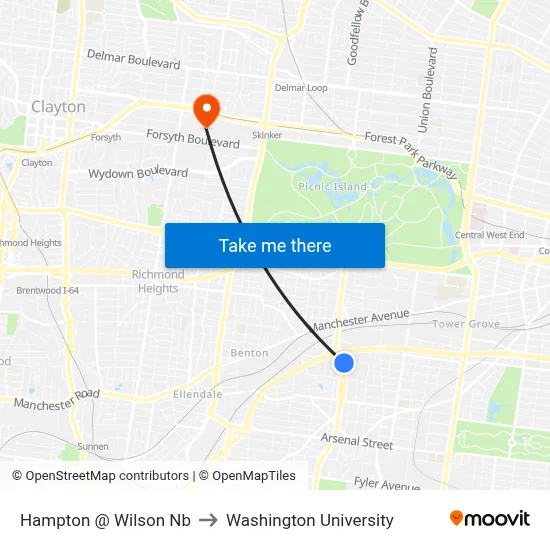 Hampton @ Wilson Nb to Washington University map