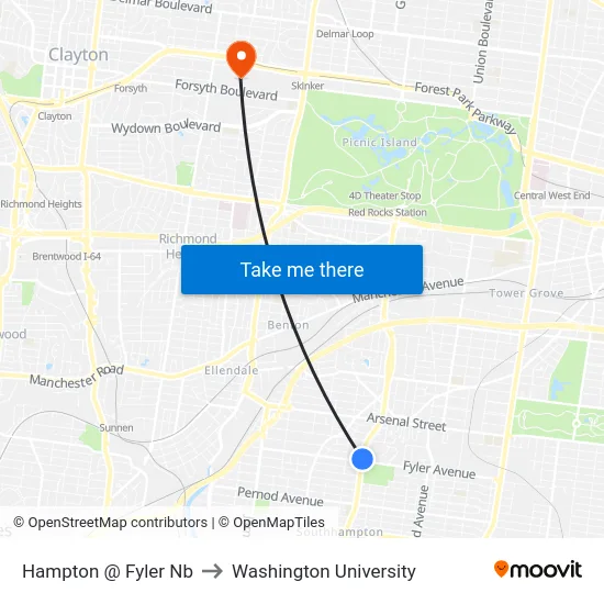 Hampton @ Fyler Nb to Washington University map