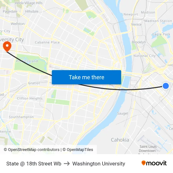 State @ 18th Street Wb to Washington University map