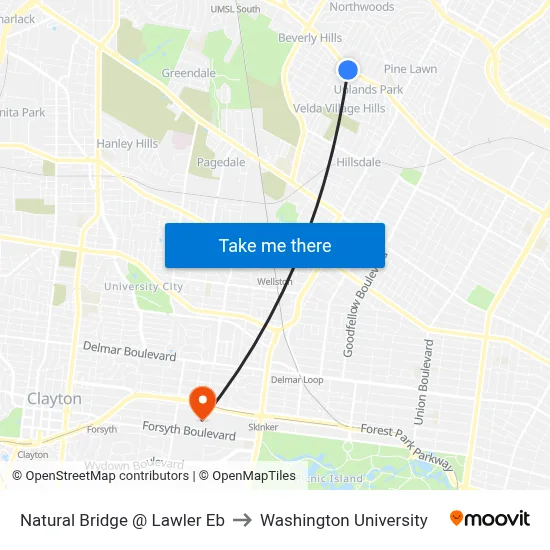 Natural Bridge @ Lawler Eb to Washington University map