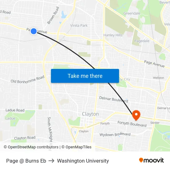 Page @ Burns Eb to Washington University map