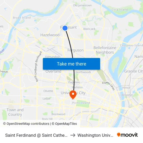 Saint Ferdinand @ Saint Catherine Nb to Washington University map