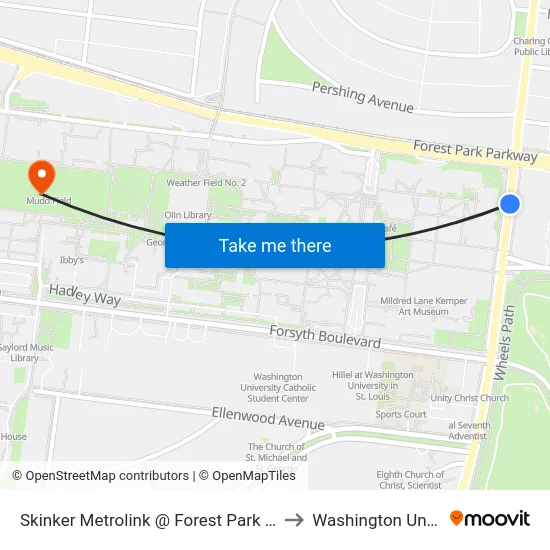 Skinker Metrolink @ Forest Park Parkway Sb to Washington University map