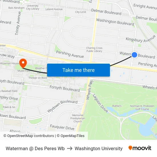 Waterman @ Des Peres Wb to Washington University map