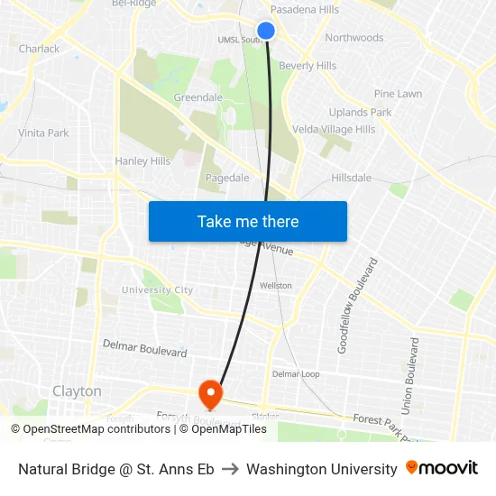 Natural Bridge @ St. Anns Eb to Washington University map