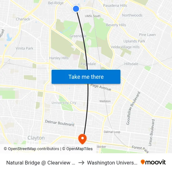 Natural Bridge @ Clearview Eb to Washington University map