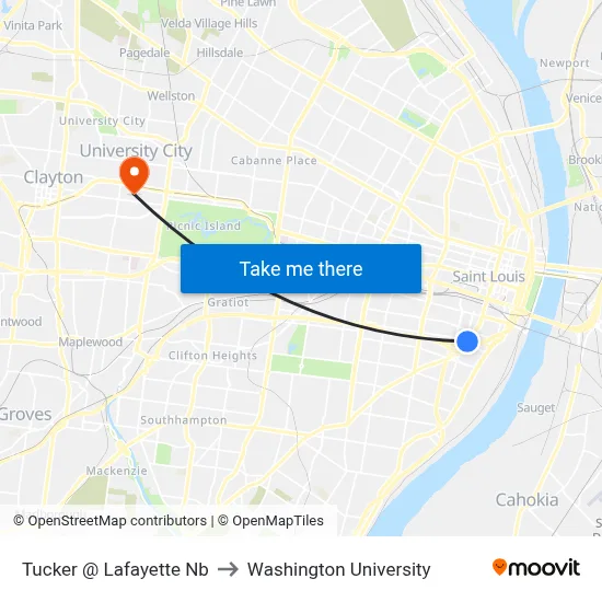 Tucker @ Lafayette Nb to Washington University map