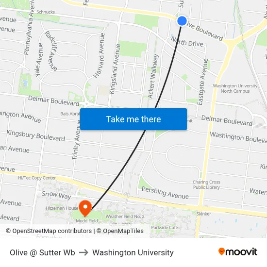 Olive @ Sutter Wb to Washington University map