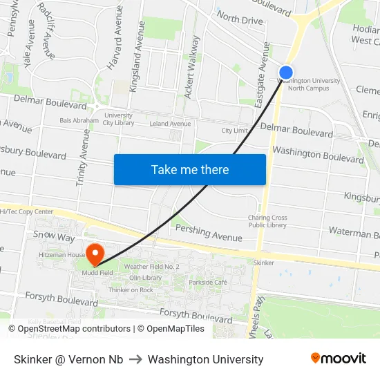 Skinker @ Vernon Nb to Washington University map