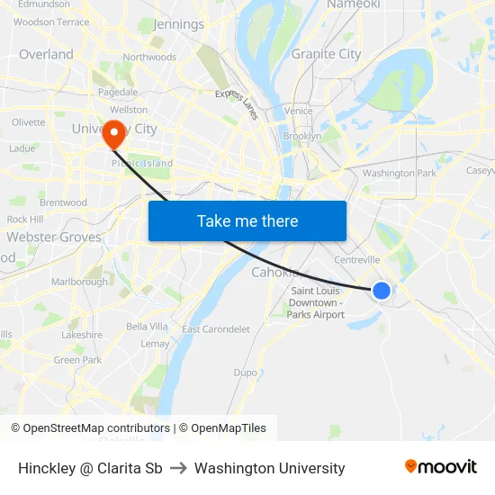 Hinckley @ Clarita Sb to Washington University map