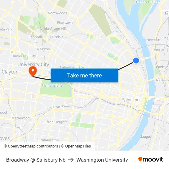 Broadway @ Salisbury Nb to Washington University map