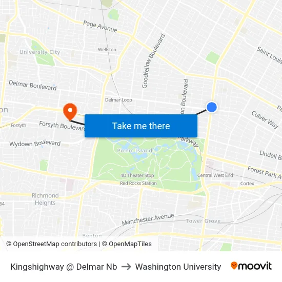 Kingshighway @ Delmar Nb to Washington University map