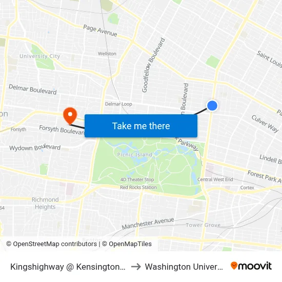 Kingshighway @ Kensington Nb to Washington University map