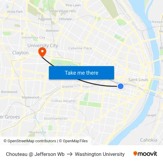 Chouteau @ Jefferson Wb to Washington University map