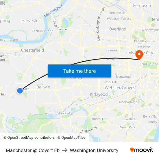 Manchester @ Covert Eb to Washington University map