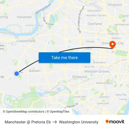 Manchester @ Pretoria Eb to Washington University map