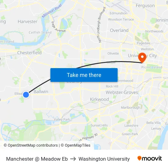 Manchester @ Meadow Eb to Washington University map