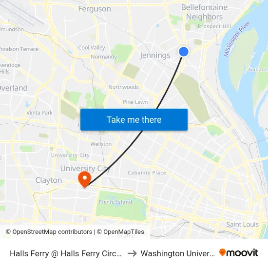 Halls Ferry @ Halls Ferry Circle Sb to Washington University map