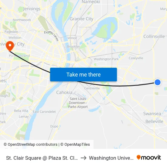 St. Clair Square @ Plaza St. Clair Sb to Washington University map