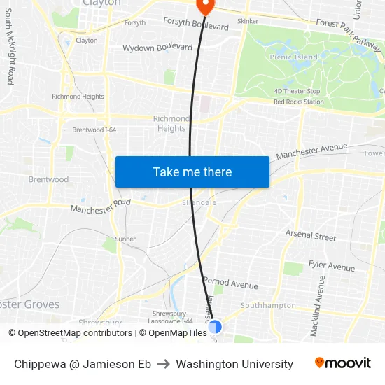 Chippewa @ Jamieson Eb to Washington University map