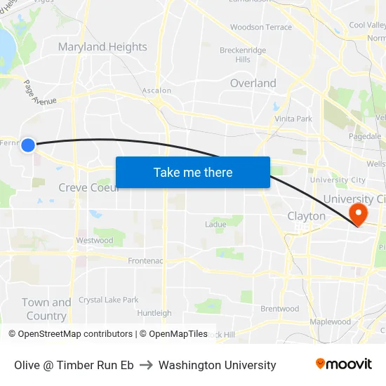 Olive @ Timber Run Eb to Washington University map