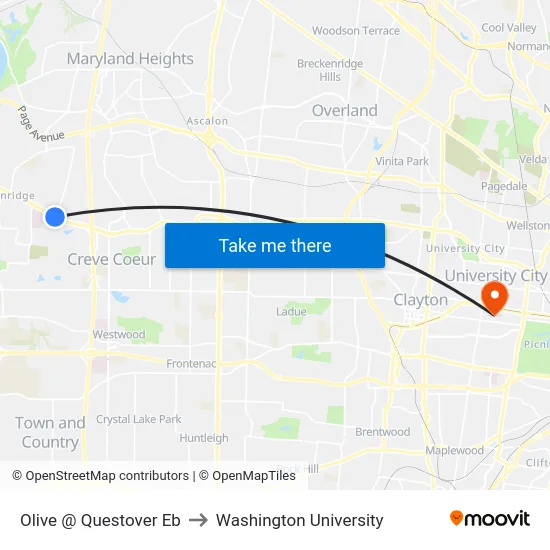 Olive @ Questover Eb to Washington University map