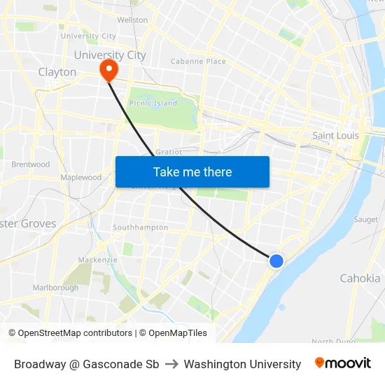 Broadway @ Gasconade Sb to Washington University map