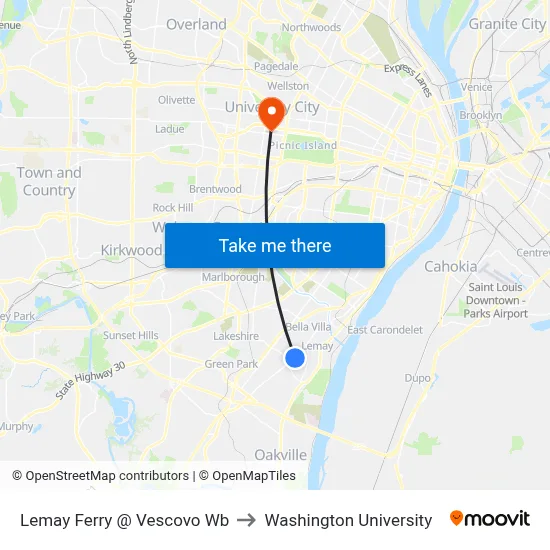 Lemay Ferry @ Vescovo Wb to Washington University map