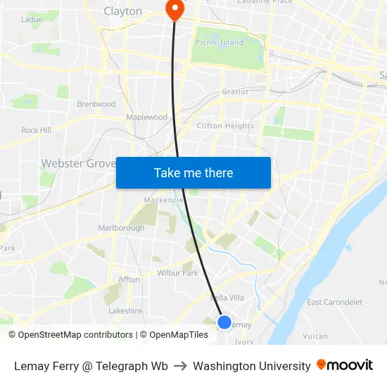 Lemay Ferry @ Telegraph Wb to Washington University map