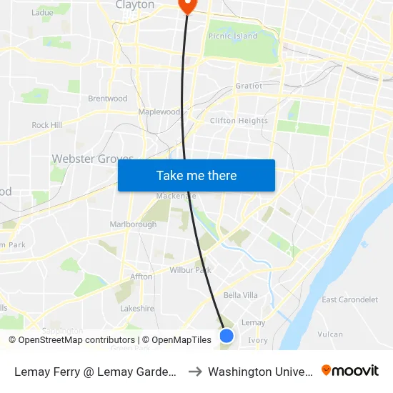 Lemay Ferry @ Lemay Gardens Wb to Washington University map