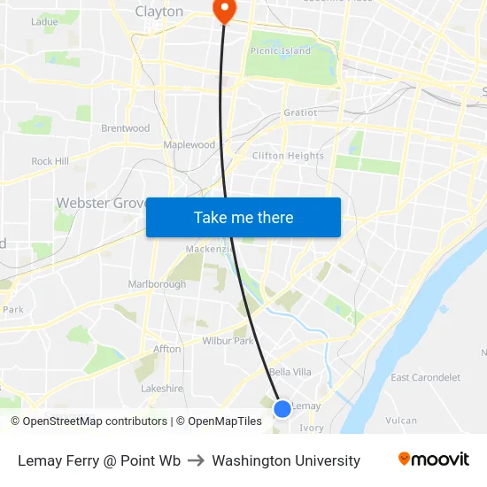 Lemay Ferry @ Point Wb to Washington University map