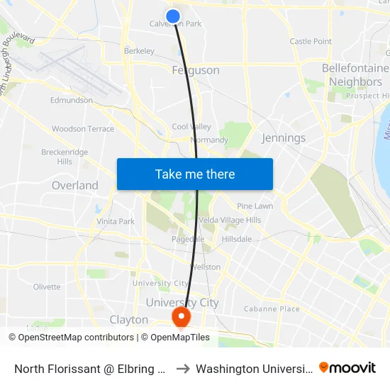 North Florissant @ Elbring Nb to Washington University map