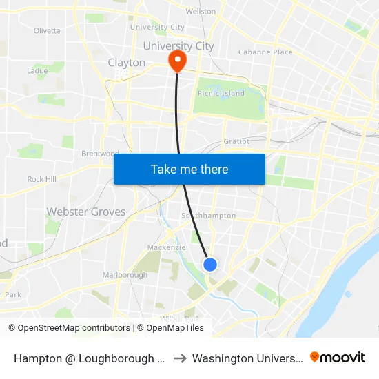 Hampton @ Loughborough Nb to Washington University map