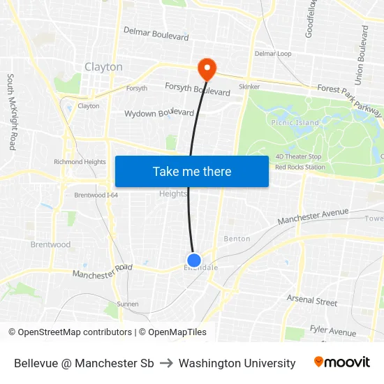 Bellevue @ Manchester Sb to Washington University map